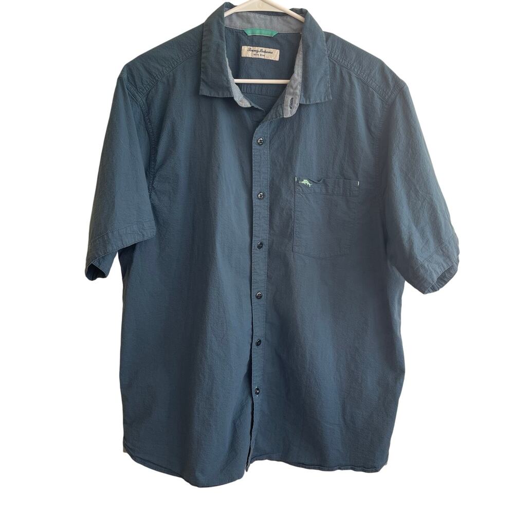 Tommy Bahama Men's Nova Wave Blue Short Sleeve Button Down Shirt Textured Beach